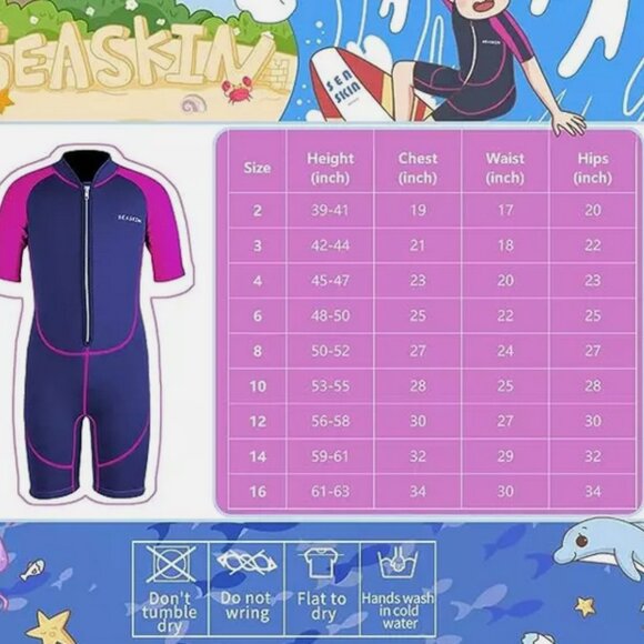 Kids Sea Skin Wetsuit Size 12. 2mm Front Zipper Neoprene Shorty - Picture 3 of 4